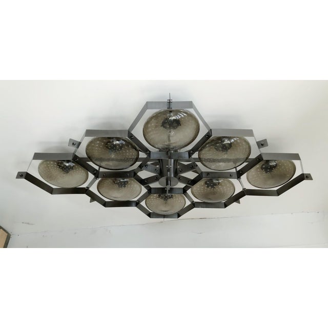 Fabio Ltd 21st Century Beehive Satin Black Nickel Smoky Bubbles Murano Flush Mount by Fabio LTD For Sale - Image 4 of 9