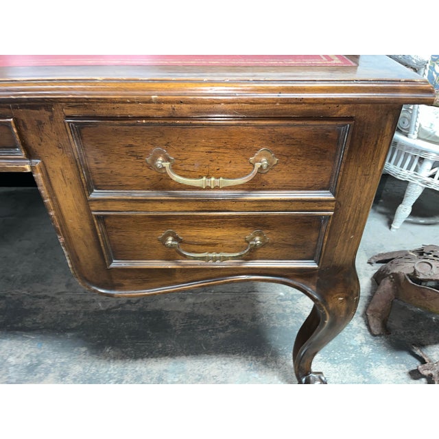 Late 20th Century Large Leather Top Walnut Desk Louis XV Style For Sale - Image 9 of 12