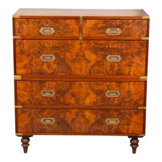 Victorian Figured Walnut Campaign Chest For Sale