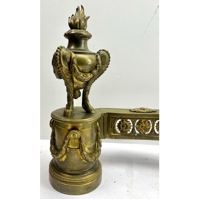 French Louis XVI Neoclassical Brass Andirons, 1870, Set of 2 For Sale - Image 3 of 12