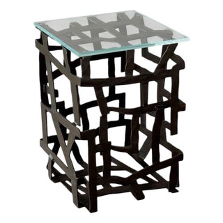 Global Views Fragments Blackened Iron Glass End Table For Sale