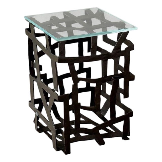 Global Views Fragments Blackened Iron Glass End Table For Sale