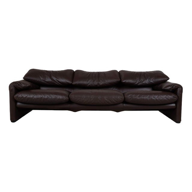Maralunga Three-Seater Sofa in Leather from Cassina For Sale
