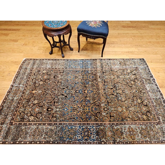 19th Century Persian Farahan Rug, Hand-Knotted Wool, Allover Floral Pattern, Camelhair & Blue, 5x7 For Sale - Image 11 of 18