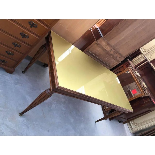 Mid-century wood dining with glass top. Size :176x86x79