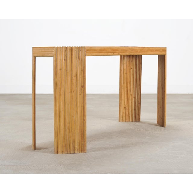 Contemporary Organic Modern Pencil Reed Rattan Waterfall Console Table For Sale - Image 3 of 18