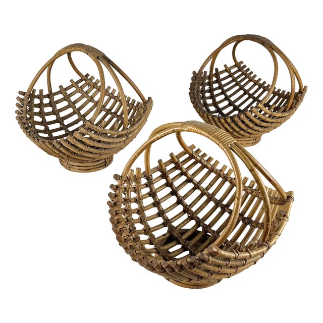Bamboo Baskets, Italy, 1960s, Set of 3 For Sale