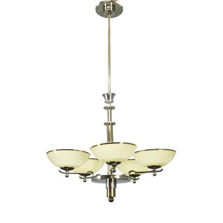 Art Deco Nickel Chandelier with Champagne Glass Shades, 1930s For Sale