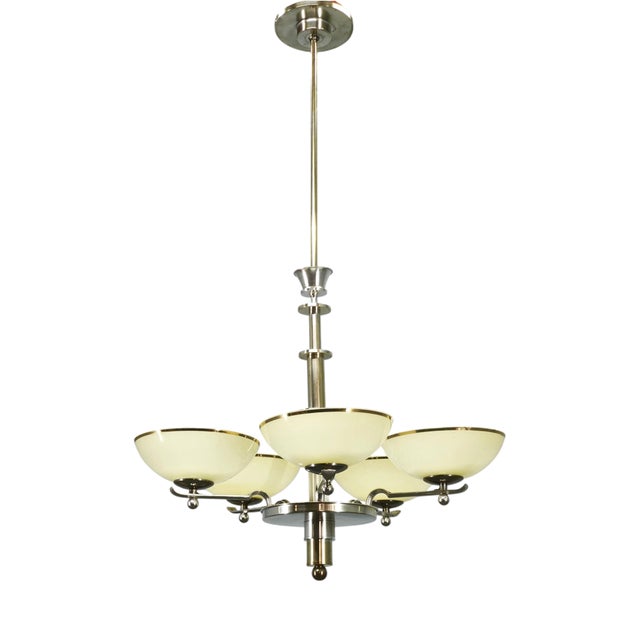 Art Deco Nickel Chandelier with Champagne Glass Shades, 1930s For Sale