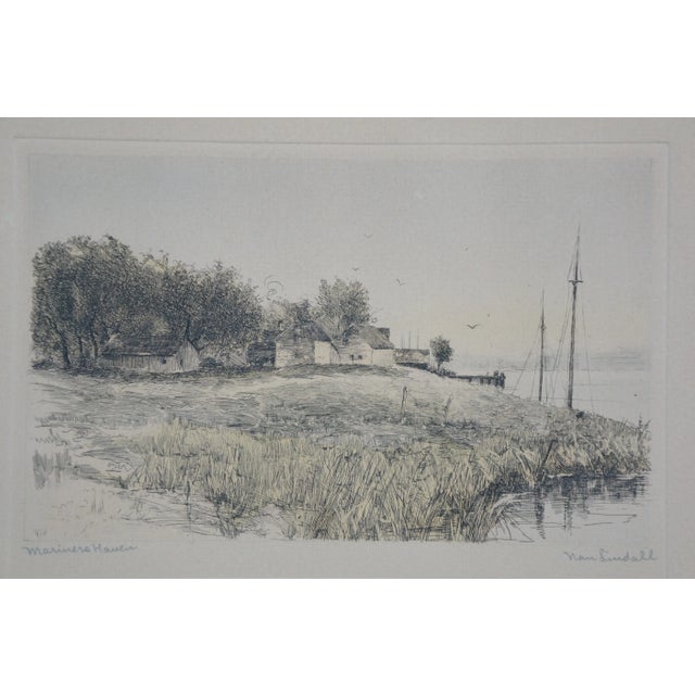 3 Antique Nan Lindahl Mariners Haven Hillside Cove Sailboat Harbor Etchings 13" For Sale - Image 11 of 16
