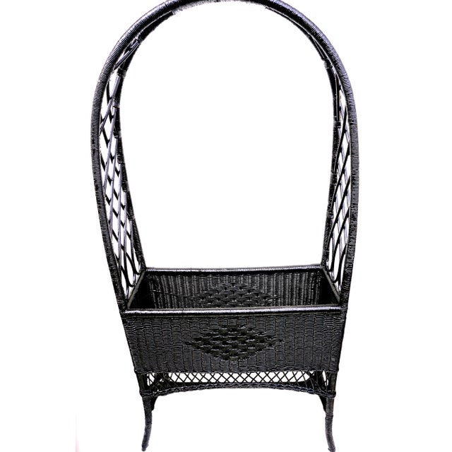 Black Lacquered Wicker Plant Stand Arched Trellis Fernery Box Chairish