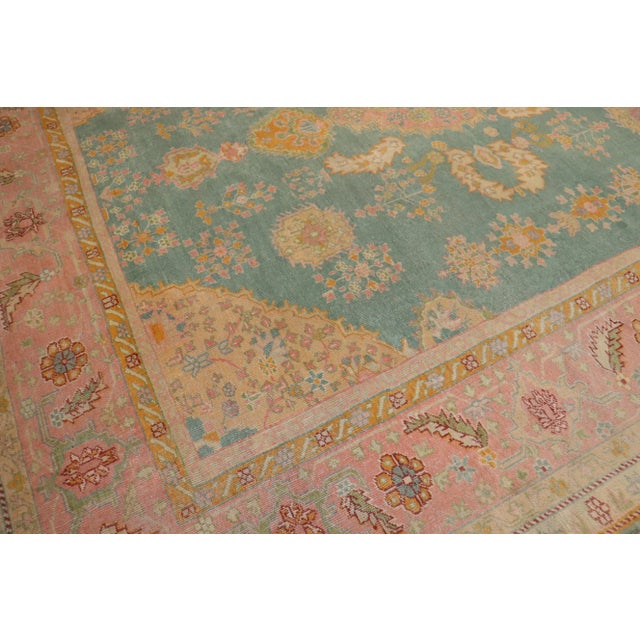 Turquoise Antique Turkish Oushak, 13'4'' X 15'8'' For Sale - Image 10 of 12