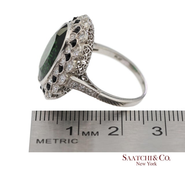 Vintage Platinum 950 Milgrain Natural Diamond and Tourmaline Ring, Size 7 For Sale - Image 11 of 12