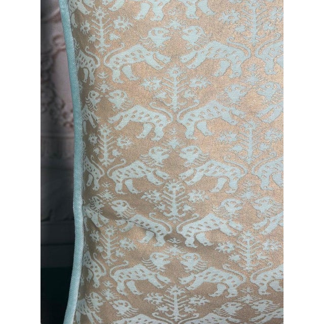 Aqua Custom Fortuny Decorative Pillows in Gilt Gold & Aquamarine, Italy For Sale - Image 8 of 13