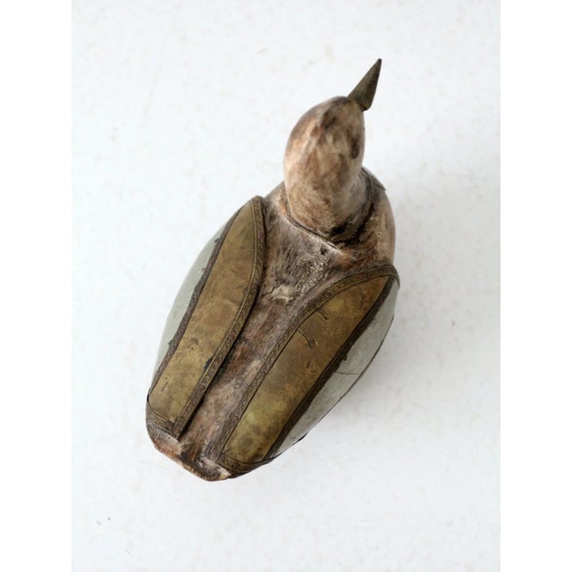 Brown Vintage Folk Art Wood and Metal Duck Figurine For Sale - Image 8 of 9