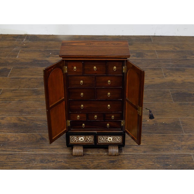 English 19th Century Miniature Cabinet with Scrollwork Inlay and Inner Drawers For Sale - Image 12 of 12