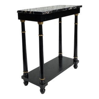 Early 20th Century Small Black Ebonized and Gold Gilt Marble Top Console Table For Sale