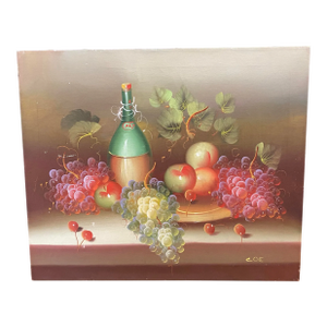 Vintage Still Life "Wine and Grapes" Painting on Canvas