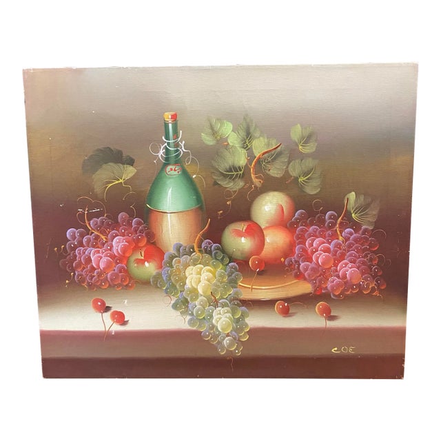 "Wine and Grapes" Still Life Painting on Canvas For Sale