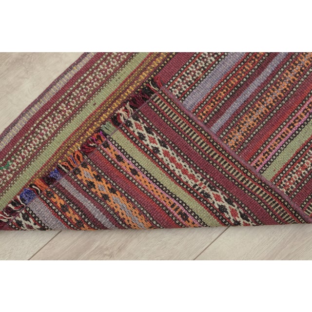 1960s Vintage Striped Very Old Natural Wool Kilim Runner Rug For Sale - Image 12 of 13