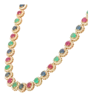 Certified Precious Gemstone Wedding Necklace With Diamonds in 18k Yellow Gold