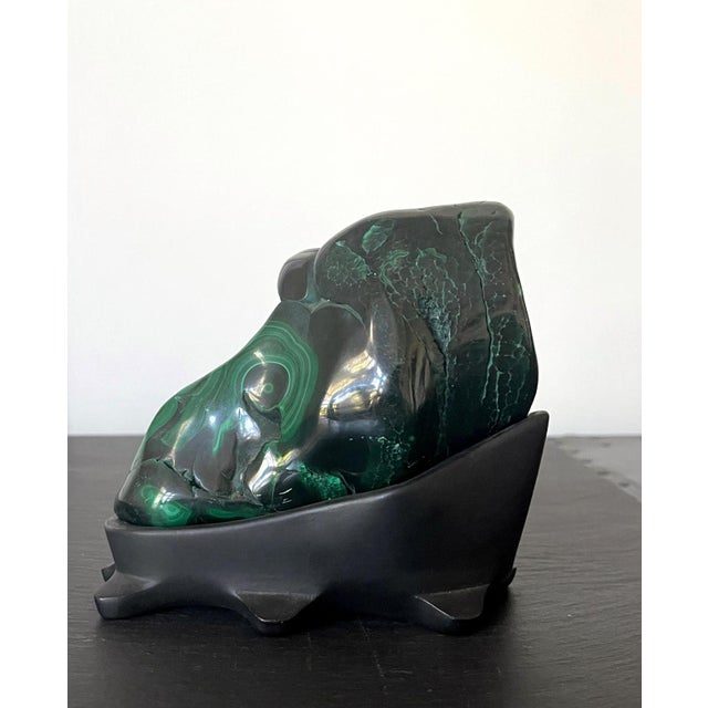 Mid-Century Modern Malachite Rock Specimen on Display Stand as a Viewing Stone For Sale - Image 3 of 10