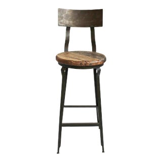 Vintage Farmhouse Iron & Wood Bar Stool For Sale
