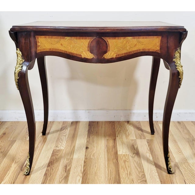 Antique American Made French Louis XV Marquetry Drop Leaf Center Table Desk For Sale - Image 12 of 18