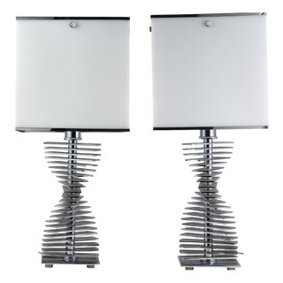 Vintage Table Lamps with Chromed Metal Frame, 1970s, Set of 2 For Sale