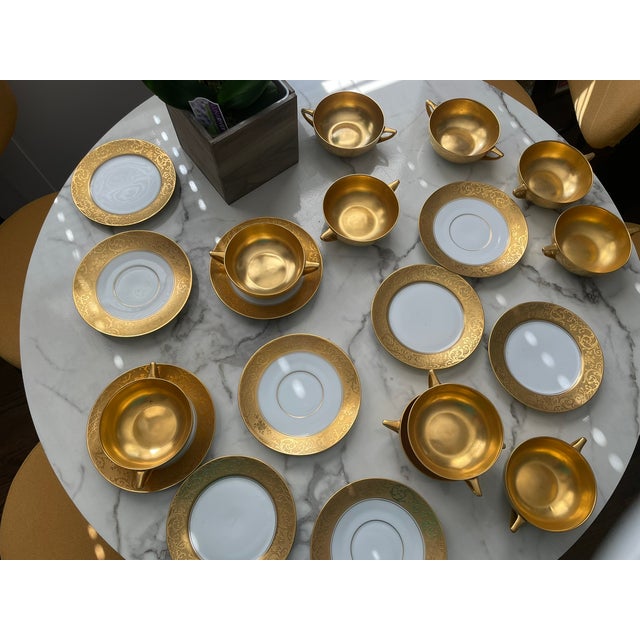 1920s Rosenthal Very Rare 10 Donatello Gold Plated Soup Bowls and Saucers For Sale In Chicago - Image 6 of 7