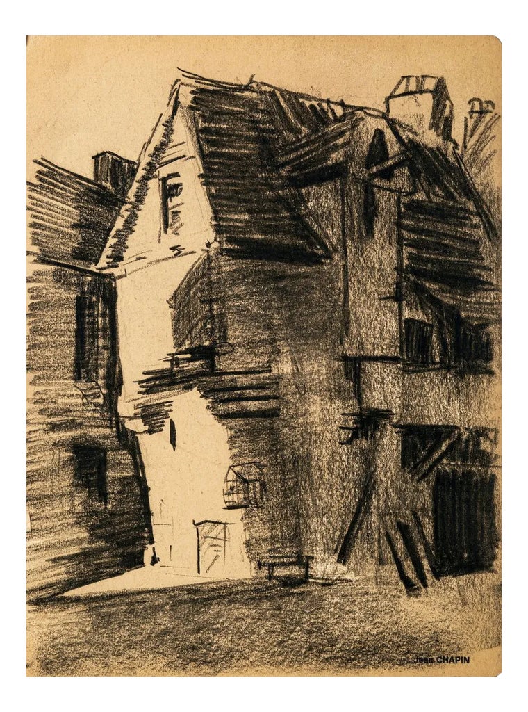 The Village - Original Charcoal Drawing by Jean Chapin - Early