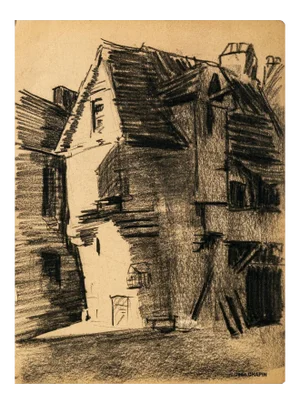 The Village - Original Charcoal Drawing by Jean Chapin - Early 1900 Early 1900
