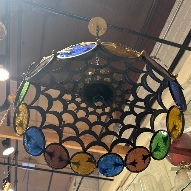 1960s 1960s Italian MidCentury Colored Glass and Iron Hanging Fixture For Sale - Image 5 of 6