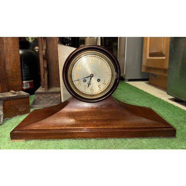 This listing is for an antique French mantel clock by Samuel Marti. The case is made from carved wood. It has a nice...
