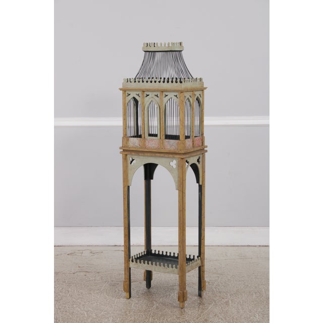 1970s Neo-Gothic Painted Wood & Wire Birdcage on Stand For Sale - Image 5 of 13