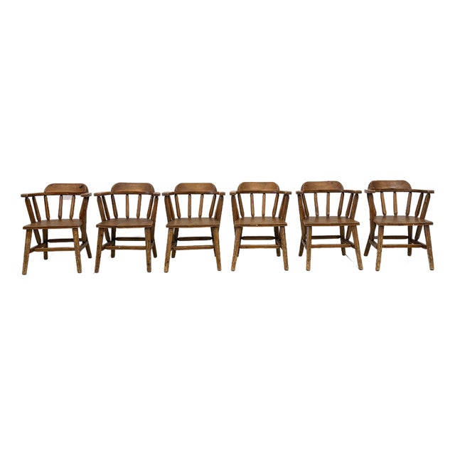 1940s Habitant, Bay City Mi, Knotty Pine Captain’s Chairs, Set of 6 For Sale