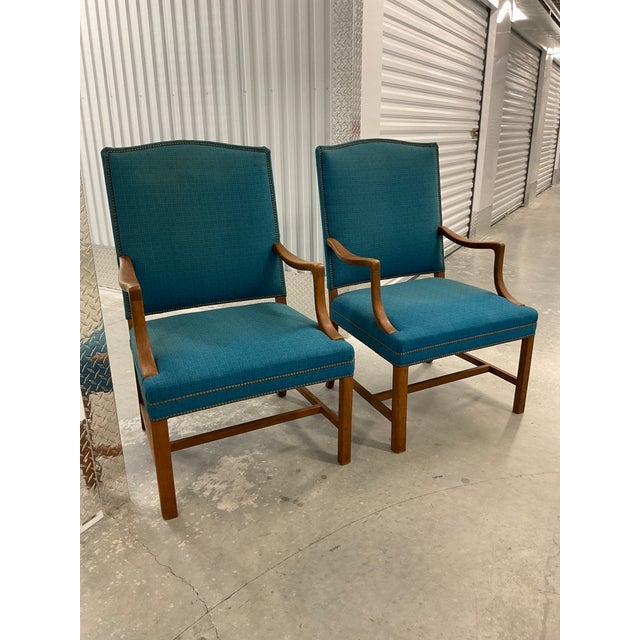Mid-Century Modern Pair of 1950s Danish Modern Teak Armchairs - Style of Ole Wanscher For Sale - Image 3 of 12
