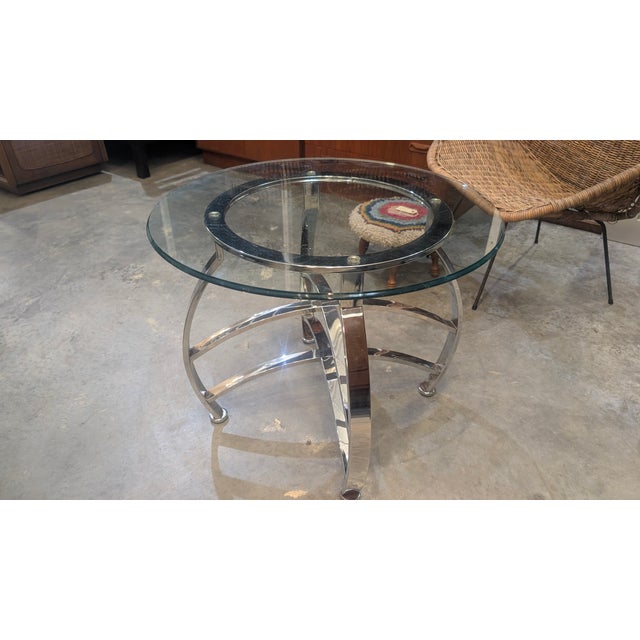 1970s Mid Century Chrome and Glass Accent Table For Sale - Image 10 of 12