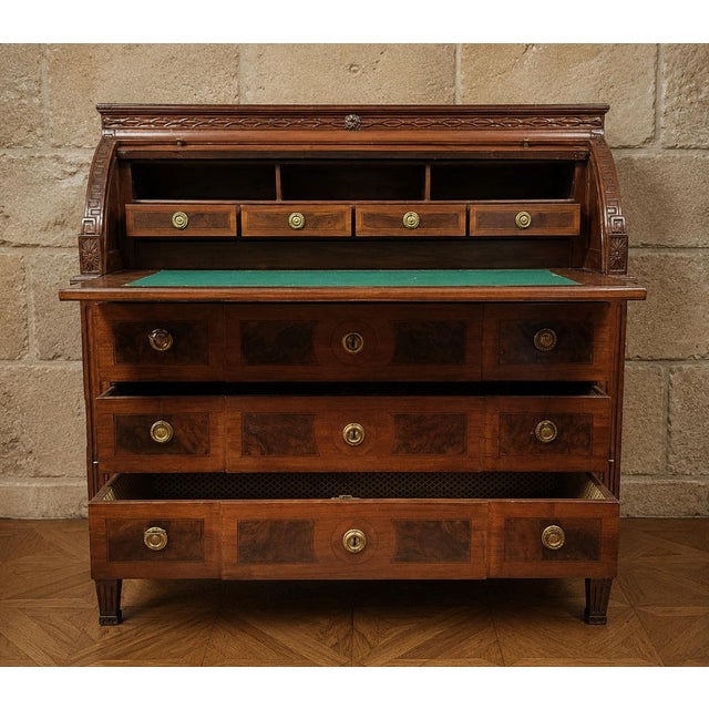 Louis XVI Roll-Top Desk in Marquetry Walnut, 1700s For Sale - Image 4 of 7