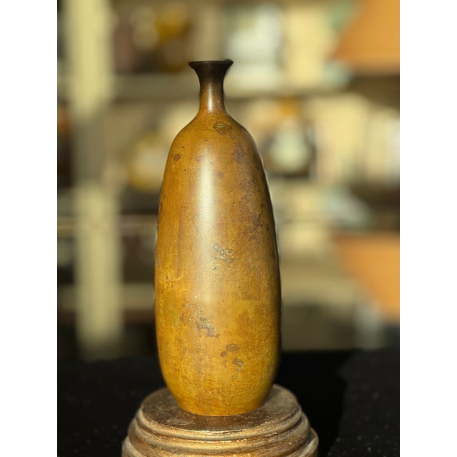 Mid-Century Modern Japanese Showa Period Bronze Bottle Vase With Murashido Patina, Mid-20th Century For Sale - Image 3 of 9