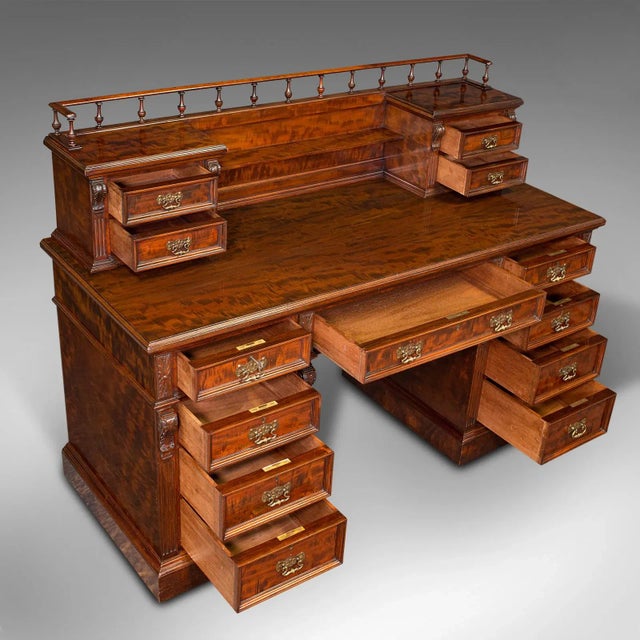Wood 1860s Grand Antique Victorian English Satinwood Executive Desk For Sale - Image 7 of 13