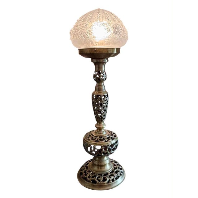 1940s Vintage Art Deco Table Lamp in Brass, 1940 For Sale - Image 5 of 6