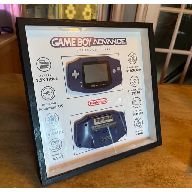 Contemporary Game Boy Advance Shadow Box Display | Original Nintendo Gba Components | Framed Gaming Memorabilia For Sale - Image 3 of 3