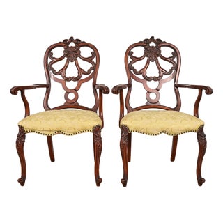 Romweber Antique French Provincial Louis XV Carved Walnut Armchairs, Pair For Sale