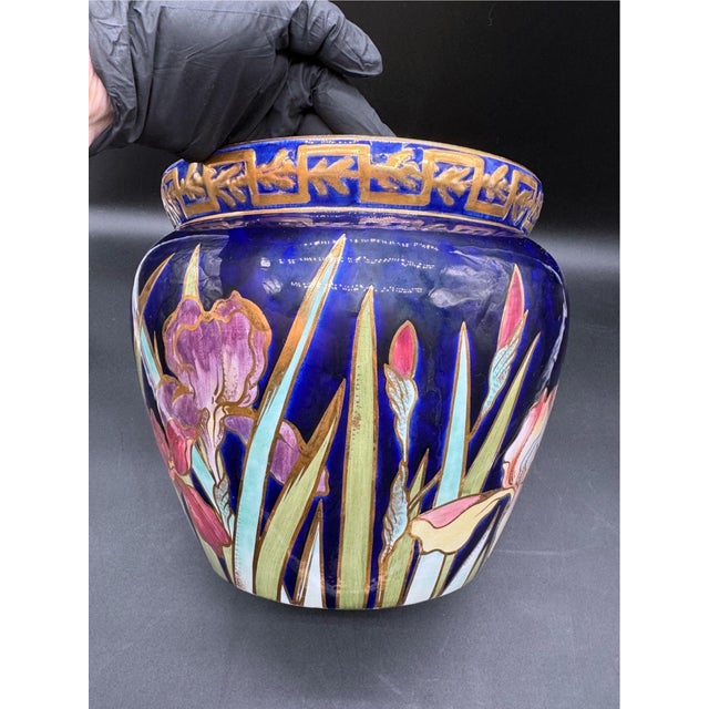 Early 20th Century Early 20th Century French Art Nouveau Enameled Faience Planter Vase, Creil Et Montereau For Sale - Image 5 of 11