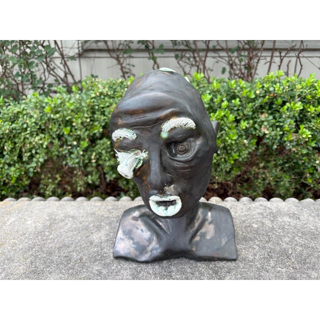 Mid-Century Glazed Pottery Surrealist Bust Sculpture. Interesting surreal midcentury glazed pottery bust sculpture in the...