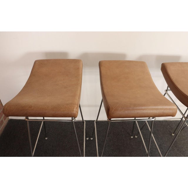 Set of Four Brazilian Leather and Stainless Steel Bar Stools by Fernando Jaeger For Sale - Image 9 of 18