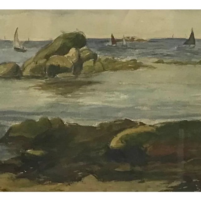 1930s Mélanie Fain, Sea Side, Watercolor, 1935 For Sale - Image 5 of 9