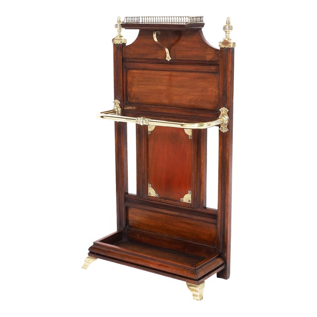 Antique English British Colonial Wood and Brass Cane or Umbrella Stand For Sale