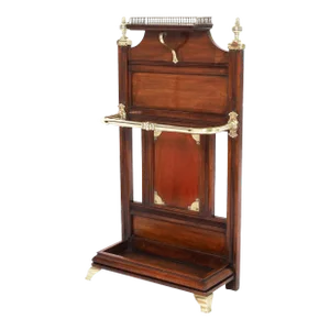 Antique English British Colonial Wood and Brass Cane or Umbrella Stand